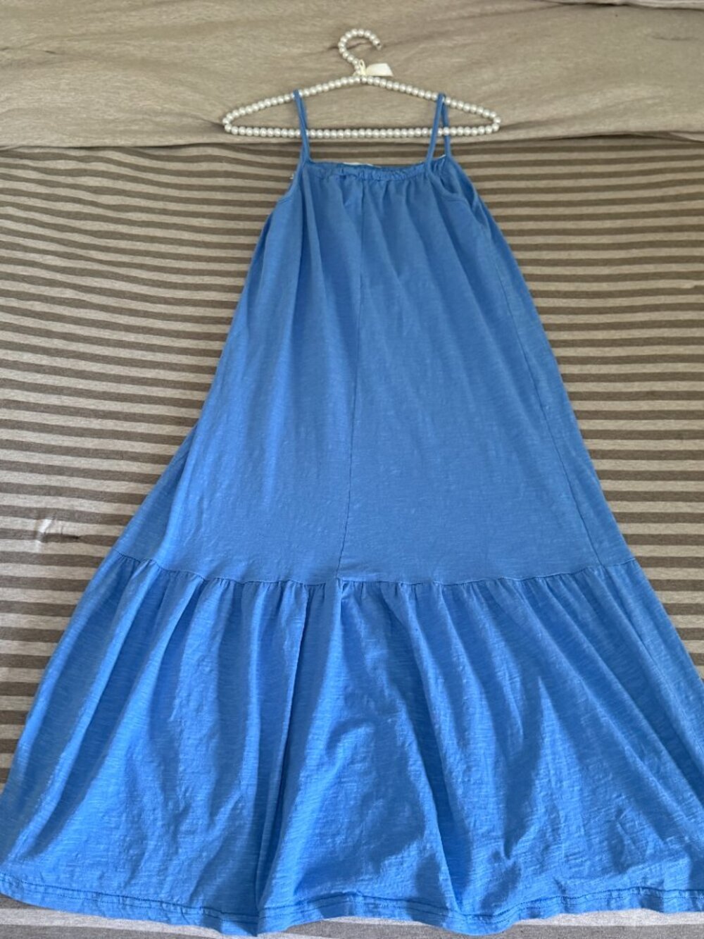 Blue Boho Maxi Dress Crochet Trim Tiered Cotton Sundress - Picture 5 of 8